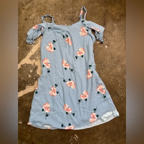 Ces Femme Light Blue Floral Cold Shoulder Mini Dress - Picture 5 of 5